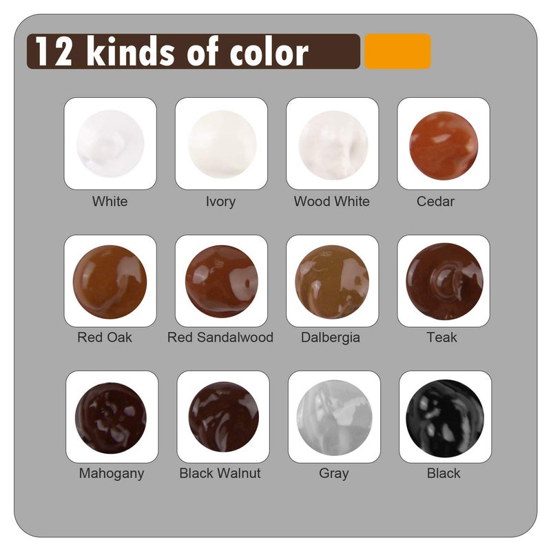 NADAMOO Wood Furniture Repair Kit Wood Filler Scratch Repair Furniture Touch Up Kit Cover Surface Scratch for Wooden Floor Table Door Cabinet Veneer, 12 Dark Color Kit Black White Gray Oak - Image 2